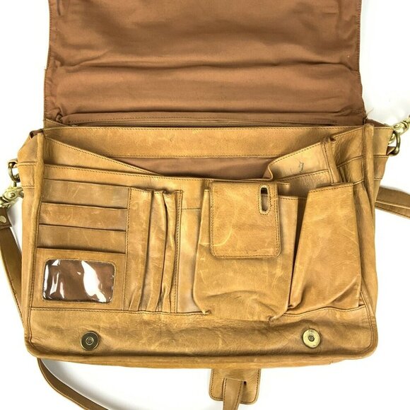 Vintage Shafmaster Leather Briefcase Tan With Shoulder Strap & Organizer Pockets - Picture 5 of 12